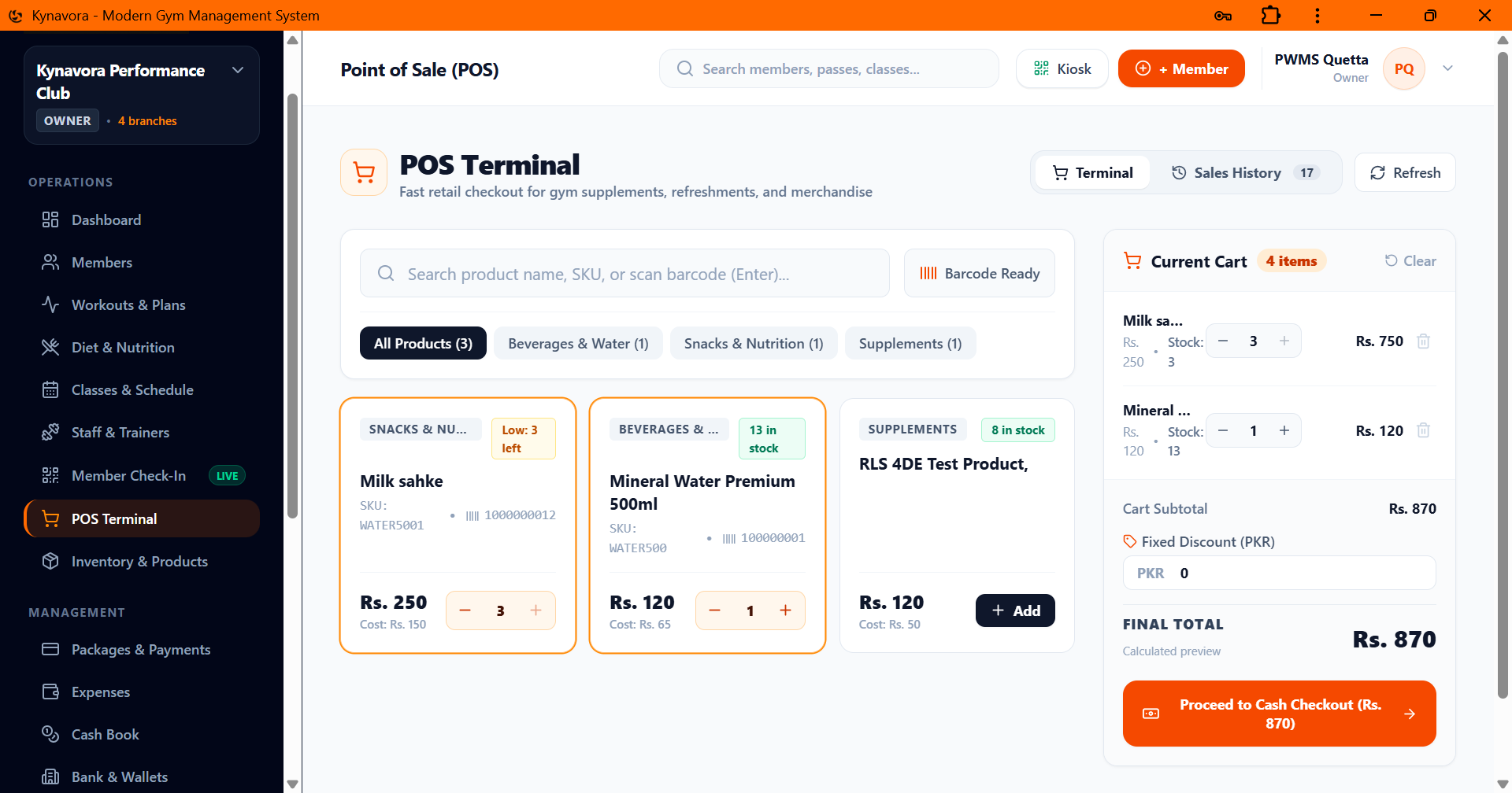 Kynavora POS terminal for managing counter sales and daily product transactions