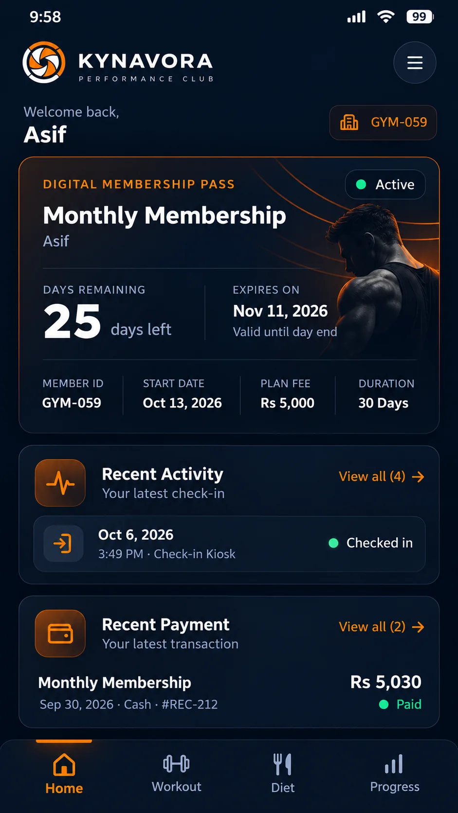 Illustrative concept preview of the Kynavora Member App